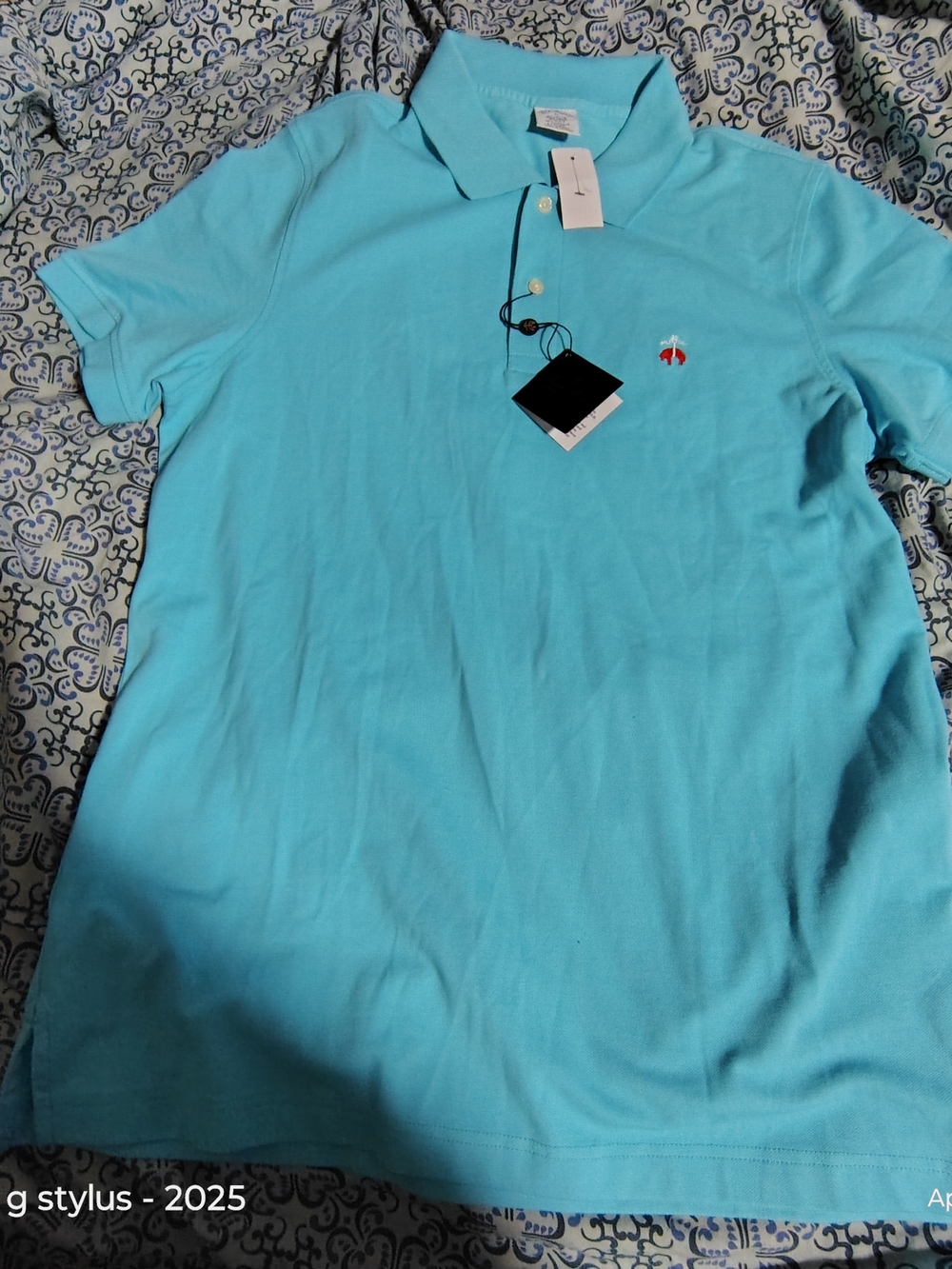😲🔥BROOKS BROTHERS Embroidered Red Elephant Polo Accent on Turquoise Polo - L - Picture 4 of 7